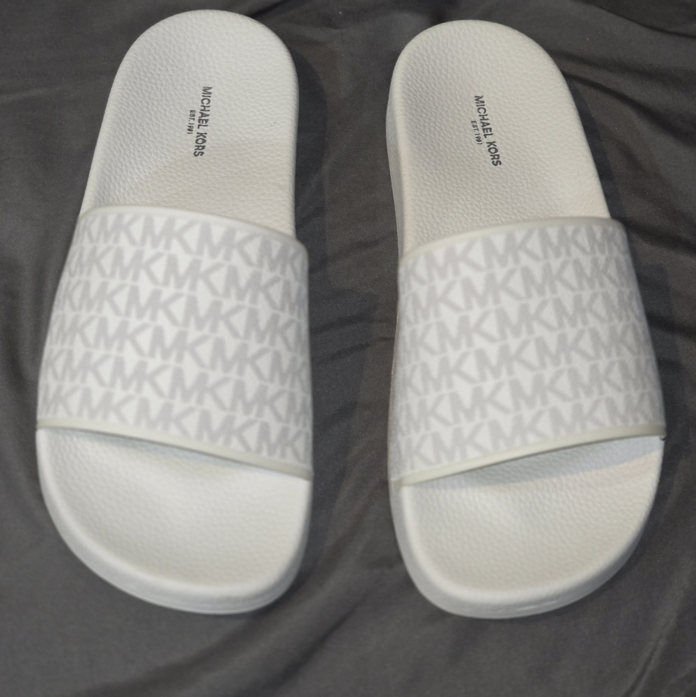 Michael Kors White Logo Slide Sandals
